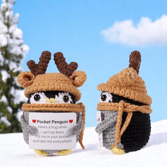 Pocket Penguin Plush with Reindeer Antlers Holiday Motivational Message Hug Gift - Picture 2 of 10